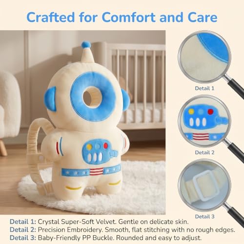 Image of Baby Head Protection Backpack - Soft Lightweight Fall Cushion for Toddlers During Crawling & Walking, Helps Ease Impact from Backward Tumbles(Blue Astronaut)