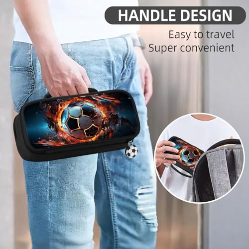 Image of Soccer Pencil Case for Boys - Large Pencil Pouch for Boys with Zipper Compartments & Handle - Big Capacity Pen Organizer Box Bag for Kids Teens School Supplies