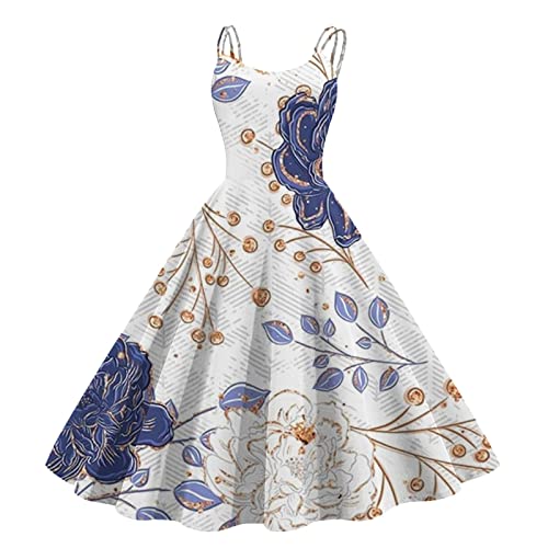 Damen Vintage Cocktailkleider Rockabilly Hohe Taille A-Line Petticoat Kleid Festlich Sommer Partykleid Elegant Spaghettiträger Retro-Kleidung Swing...