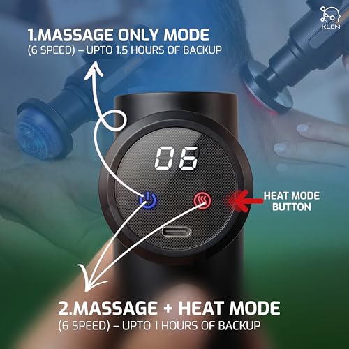 Image of KLEN Rechargeable Massage Gun with Dual Hot & Cold Therapy Heads, Deep Tissue Handheld Massager Machine for Body Pain, Neck, Back, Shoulders, Legs and Muscle Recovery