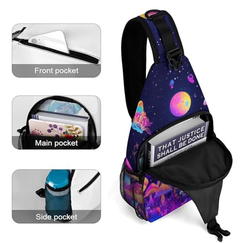 Fashion Chest Pack Travel Shoulder Bag, Trippy Magical Mushroom Starry Night Art Purple Small Cross Body Sling Bag For Women Men4