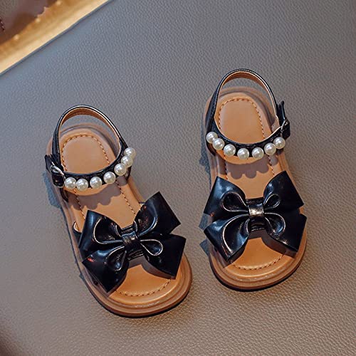 Newborn Toddler Baby Girl Sandal Breathable Anti-Slip Soft Sole Shoes First Walkers Crib Dress Shoes (Black, 8 Toddler)4