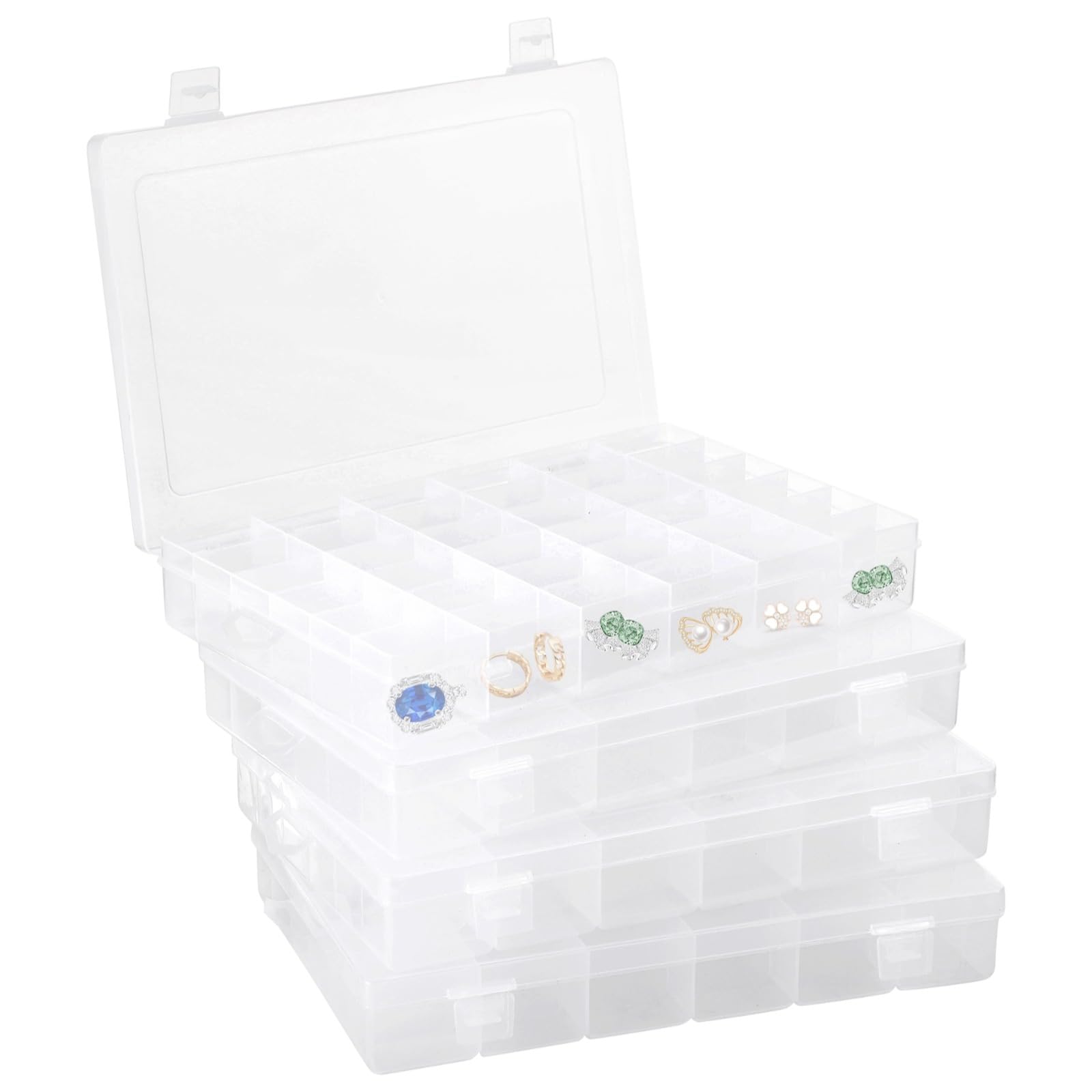 Confezione da 4 organizer in plastica con 36 scomparti, impermeabili, trasparenti, per gioielli, perline, attrezzatura da pesca e piccole parti