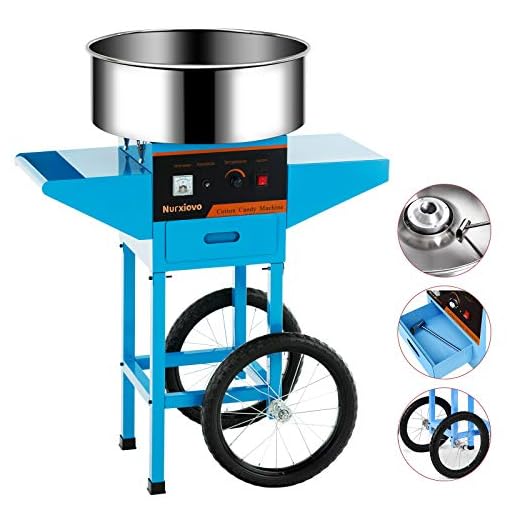 Nurxiovo Commercial Cotton Candy Machine Electric 20Inch Candy Floss Maker with Cart Stainless Steel with Big Drawer for Various Parties,Blue
