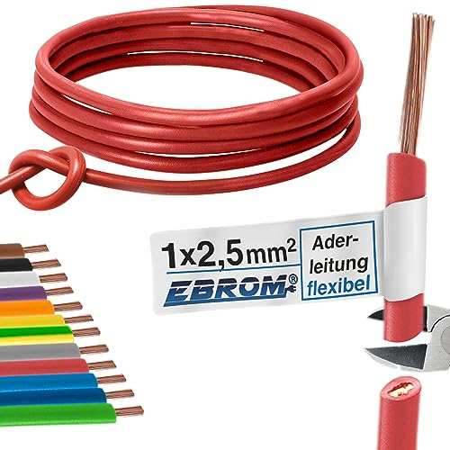 Flexible PVC Cable - H07V-K 2.5 mm² - Colour: Red - Various Lengths Available in 5 Metre Steps, Length: 100 m 2.5 mm²