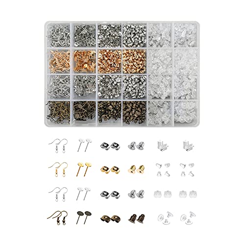 Fire beetle 2200+Pcs Earring Backs, Earring Hooks, Earrings Posts for Earring Making Supplies Kit Rubber Stainless Steel Earring Backs Post Flat Pad Earring Studs Earring Blank with Butterfly Bullet