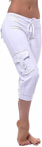 Miniatura 2 de Pantalones capri de yoga para mujer, estilo casual, para verano, con cordón elástico, cintura alta, pantalones elásticos recortados