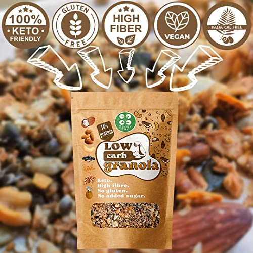 Keto Low Carb Müsli Ohne Zucker zusatz | Low Carb Lebensmittel Granola | Low Carb Süßigkeiten | Ketogene Lebensmittel Fügen Sie Einfach Protein Pulver Für Proteinreiches Keto Müsli | ZingyZoo