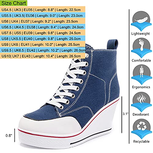 Mei MACLEOD High Heel Sneakers for Women Wedge Heel Sneaker with Side Zipper Casual Lace Up Canvas Shoes for College Students2