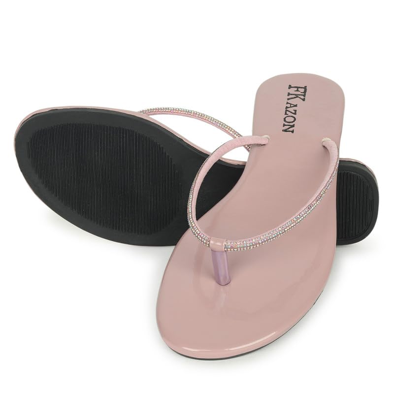 Image of Women's Stylish Flat Sandals - Elegant Flip-Flops with Sparkling Strap|FK 804 BLACK