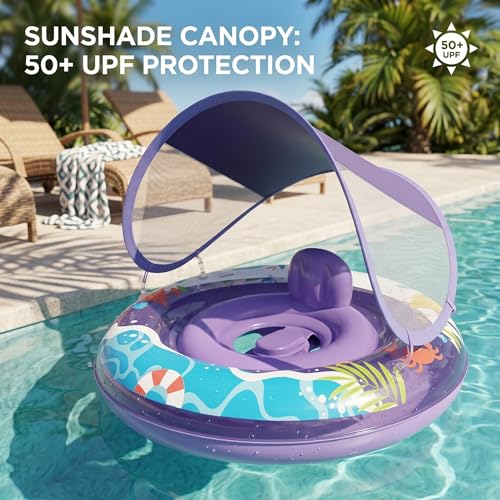 Bouée gonflable avec auvent siège bébé violet pour les journées piscine en été