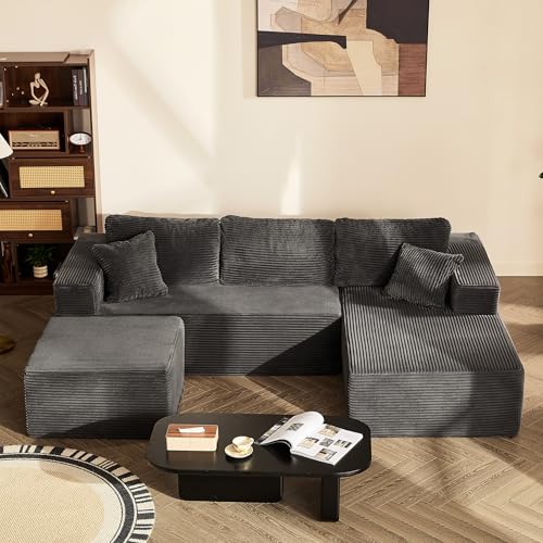 Litbird Canapé d’Angle modulable en U 272 cm avec Fonction lit,Set of canapé Convertible sans Cadre avec méridienne Droite et Ottoman, Assise Extra Profonde, sans...