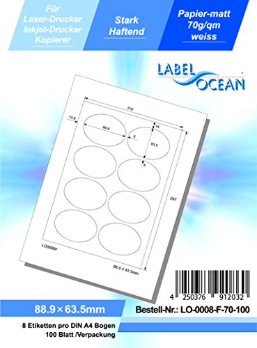 LabelOcean (R) 0008 de F de 70  100  Etiquetas universales, 100 hojas, 70 g/m², papel de gran calidad