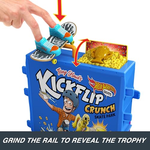 Hot Wheels Coffret Bol De Céréales Skate Tony Hawk avec 1 Fingerboard Exclusif Et Chaussures De Skate Amovibles pour Doigts, Rangement Inclus, Jouet Enfant, A Partir De 4 Ans, HTP09