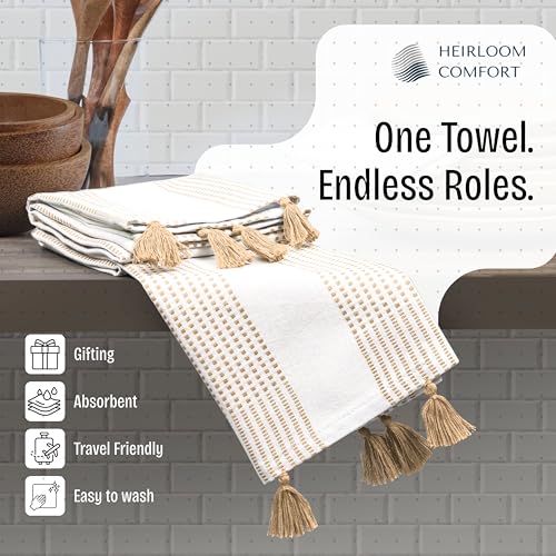 Beige Decorative Dotted Kitchen Towels 40x66 cm, 5 Pack, Soft, 100% Cotton, Absorbent & Fast-Drying Dish Towels with Tassels, Ideal for Cleaning, Drying Dishes, and Daily Use - Image 6