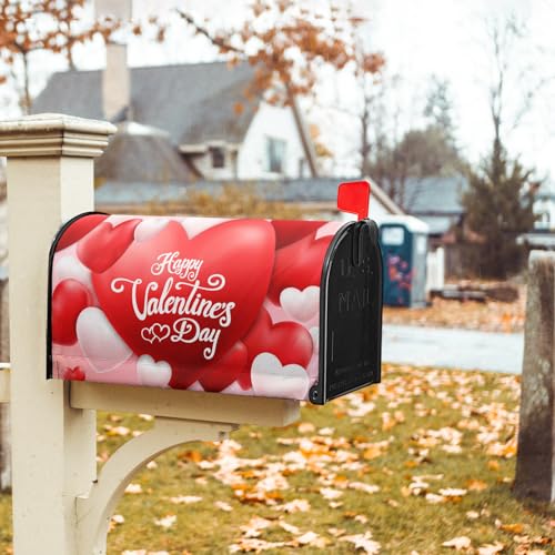 Image of Happy Valentine Mailbox Covers Magnetic Standard Size 21x18 Inch Red and Pink Love Heart Post Letter Box Wrap Sweet Valentines Day Dust-Proof Letterbox Cover for Home Outdoor Garden Decorations