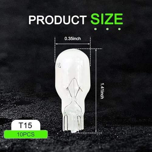 Tesnaao 10 PCS Automotive T15 Brake Light Bulb, 36 mm x 9 mm 12 V 16 W Instrument Light, Durable Bulb Replacement Accessories, Universal for Most Cars, Trucks, SUVs (White #T15)