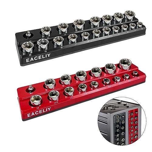 EACELIY 1/2 Magnetic Socket Organizer Set 2-Piece SAE & Metric Socket Holder Kit Tools tray holds 35 Deep and Shallow 1/2 Sockets attaches to steel box/tool cart (sockets not included)