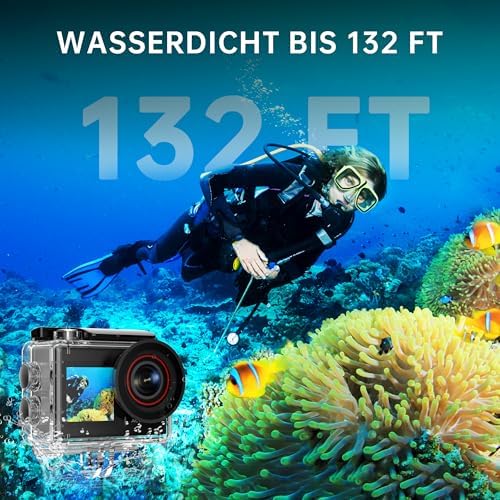 Bild 4 - Action Cam 4K 60FPS, 40M Unterwasserkamera, 30MP HD Unterwasserkamera Schnorcheln 2 LCD Bildschirm, Wasserdicht EIS Touchscreen Actioncam mit 64GB Karte, 2.4G Fernbedienung, Zubehör Kit