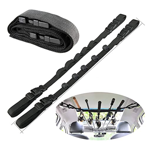 GREATFISHING 2 Pack Car Fishing Rod Holder Adjustable Fishing Pole Holder Belt Straps Fishing Rod Holder Vehicle Fishing Pole Rack Fishing Rod Rack Carrier for Car, SUVs and Vans