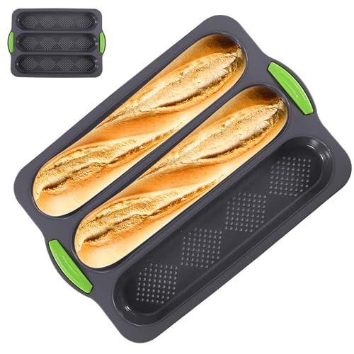 DecorDwell Baguette Hornear Bandeja, Molde para Baguette Perforada Antiadherente, Molde de Silicona para Baguette, Molde para Hornear Baguettes, para Hornear Pan, Pan Francés, Panecillos de Pan