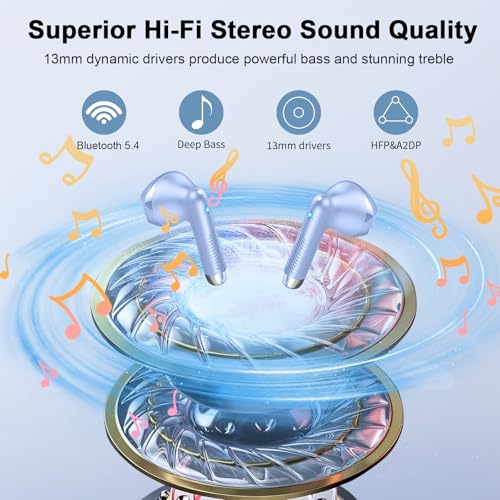 Image of Wireless Earbuds, Bluetooth 5.3 Headphones With 4 ENC Mic, 56H In-Ear Noise Cancelling Deep Bass, Mini Ear Buds IP7 Waterproof LED Display