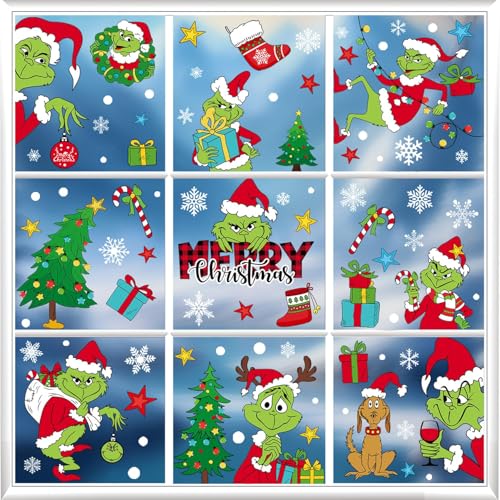 Grinch Fensterbilder Weihnachten | 124 PCS Weihnachtssticker Kinder,...