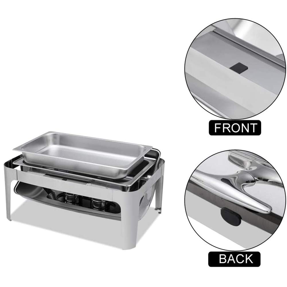 Roll Top Chafing Dish Buffet Set, 8 Quart Acciaio Inox Catering Chafer, Rettangolare Buffet Stove, Riscaldamento a Combustibile, per Matrimoni, Feste, Banchetti, Eventi di Catering (2 confezioni)