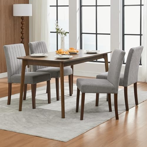 Amenitlif Dining Chairs Set of 4, Upholstered Modern Fabric Kitchen Side Chairs with Sturdy Wood Legs, Parsons Design, Comfortable Soft Linen for Dining Room, Restaurant, Cafe, Gray-Vertical Stripes