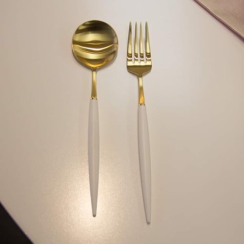 Miniatura 4 de Bogen Eiffel - Juego de cubiertos de acero inoxidable 18/10 de 4 piezas, incluye 2 cucharas de sopa y 2 tenedores de ensalada (policarbonato dorado