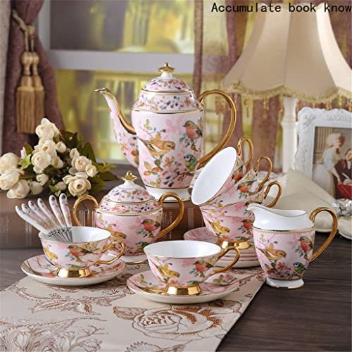 Gretd Pink Bird Bone Porcelain Coffee Set Porcelain Tea Set Ceramic Pot Teapot Milk Pot Teapot Tea Cup Set (Color : A, Size : As The Picture Shows) #TOP26