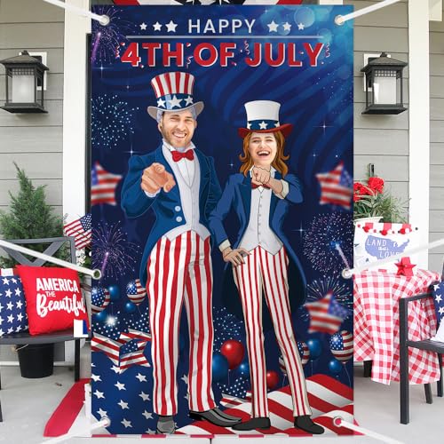 MEHOFOND Patriotic 4th of July Photo Banner Independence Day Couple Funny Photo Backdrop Prop Veteran Memorial National Day Party Favors Supplies Decorations Photo Studio Booth 3.6x5.9ft