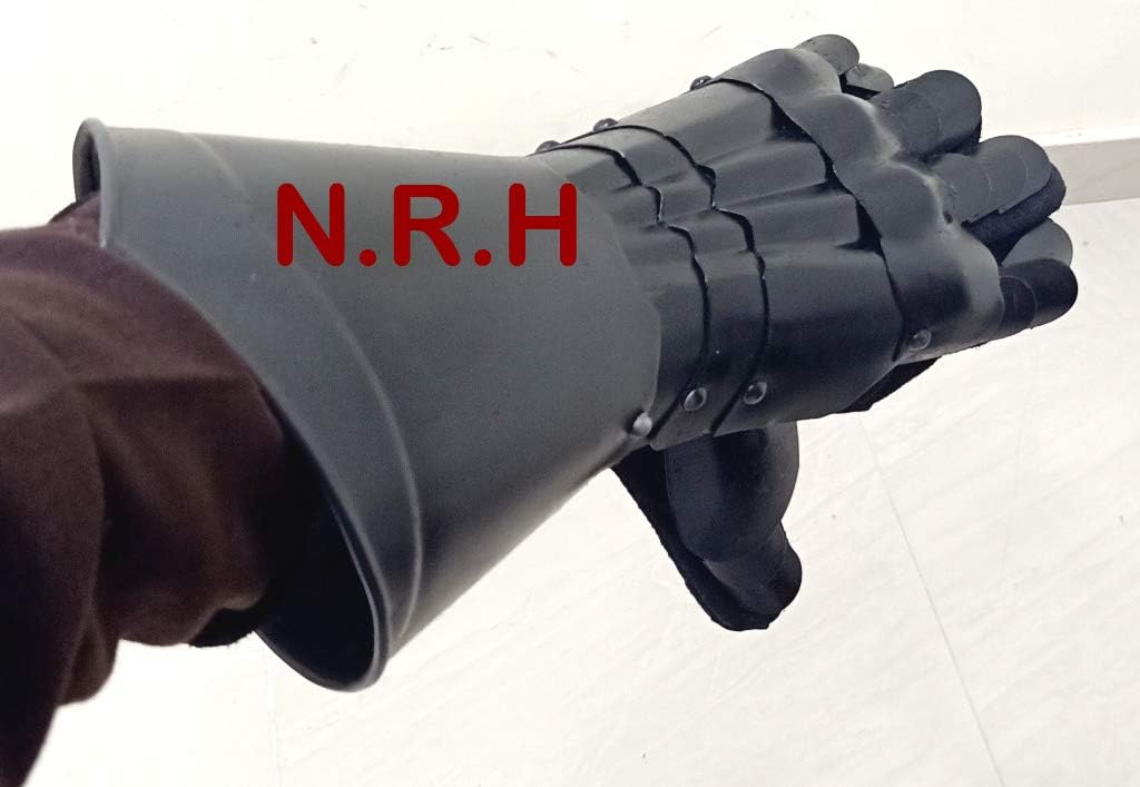 Nautical Replica Hub Medieval Knight Gauntlets Armor Gloves Leather Steel SCA LARP Black Finish