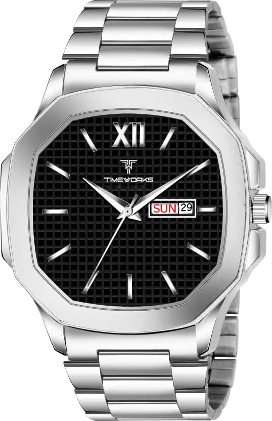 TIMEWORKS Designer Black Dial Mens & Boys reactangular Watch for Men 414SSM02 (B0CWP95FXS) Amazon Price History, Amazon Price Tracker