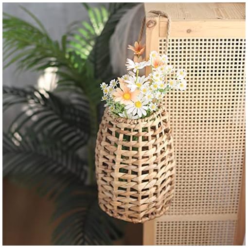 Woven Water Hyacinth Hanging Basket Door Hanging Basket Wall for Home Garden Farmhouse (Water Hyacinth) - Image 4