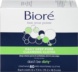Bioré Daily Facial Cleansing Cloths, 60 Count, with Dirt-grabbing Fibers for Deep Pore