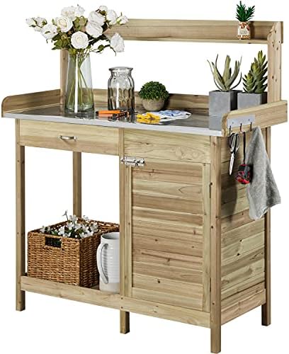 Yaheetech Outdoor Potting Bench Table, Garden Work Bench w/Metal ...