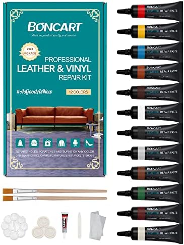 BONCART Vinyl and Leather Repair Kit for Furniture/Sofa/Purse/Car Seat/Couch - Scuffs, Scratches, Restore Any Material, Bonded, Italian, Leather, Genuine Leather