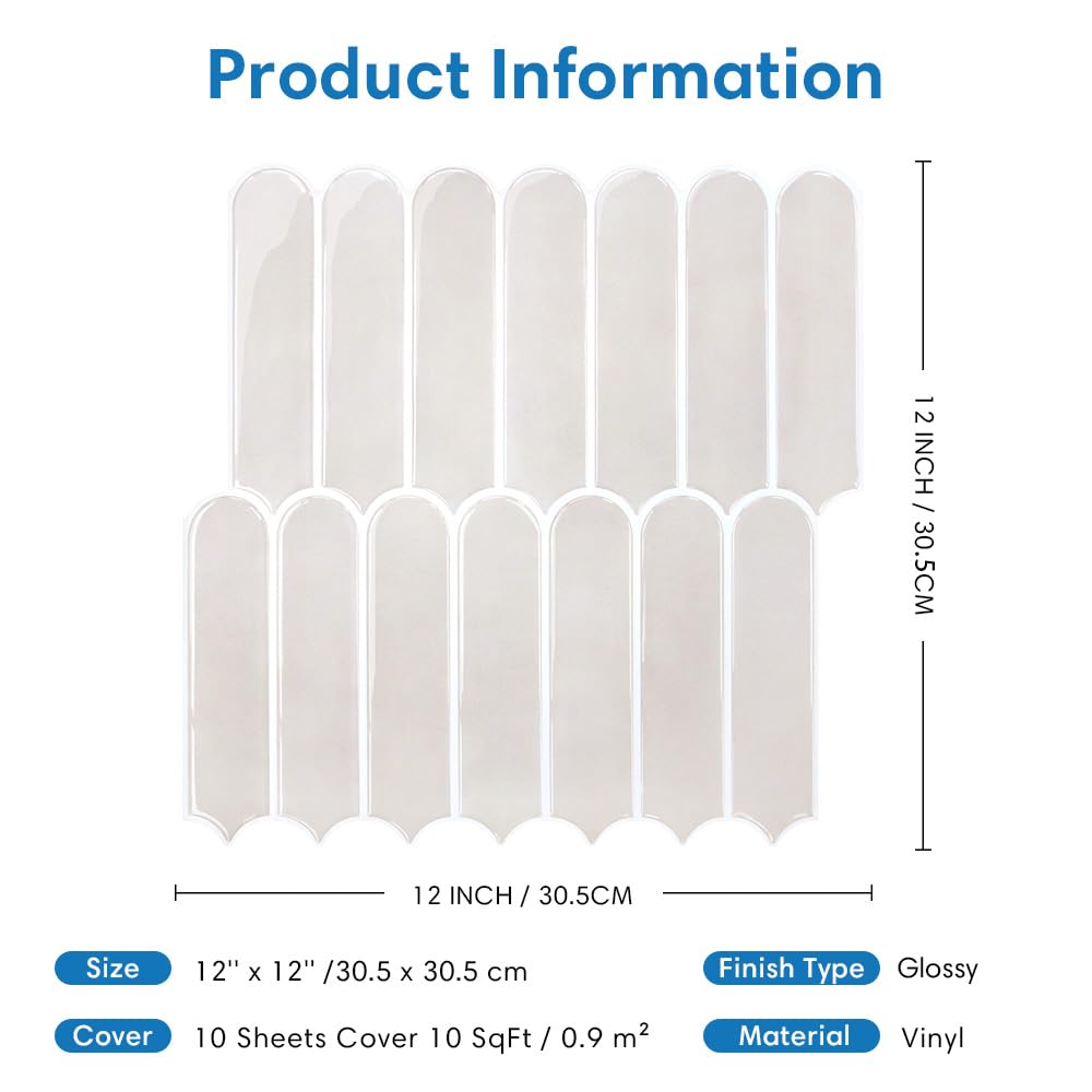 COMSTICKC Upgrade Dickere 3D Fliesenaufkleber Klebefliesen Beige, 10-Stück 3D Wandfliesen Vinyl Fliesen Selbstklebend Wandverkleidung Küche Bad RV Küchenrückwand, 30,5 x 30,5 cm