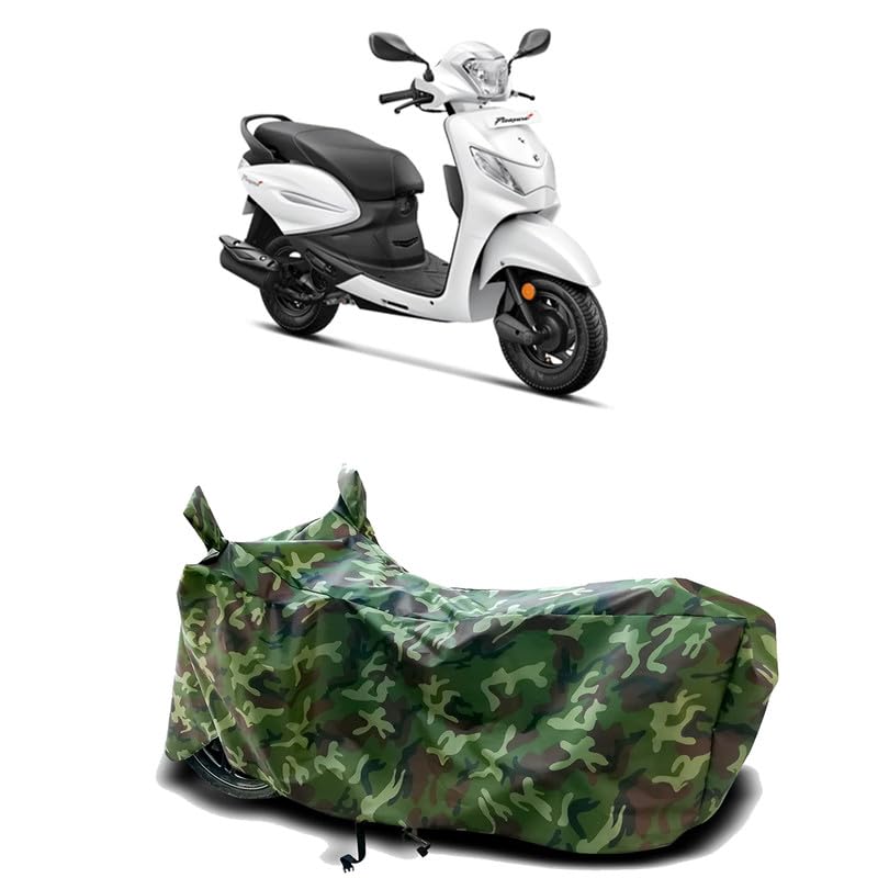 Image of DUFFEL-100% Heat Protection Two Wheeler Bike /Scooty Body Cover for Hero Pleasure Plus Platinum Water Resistance /UV-Rays /Birds Dropping /Scratchproof /Dust Proof /Waterproof[Green Jungle Print]