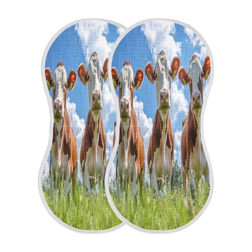 Brown Cows Plant Burp Cloths Cotton Baby Washcloths,Large 22x11in Burping Cloth Absorbent and Soft for Newborn Baby Boys and Girls,4 Pack2