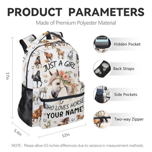 Personalized Student Backpack Sets for Kids - Set of 3 Horse Schoolbag Matching Combo for Girls - Elementary Bookbag and Pencil Case Bundle4