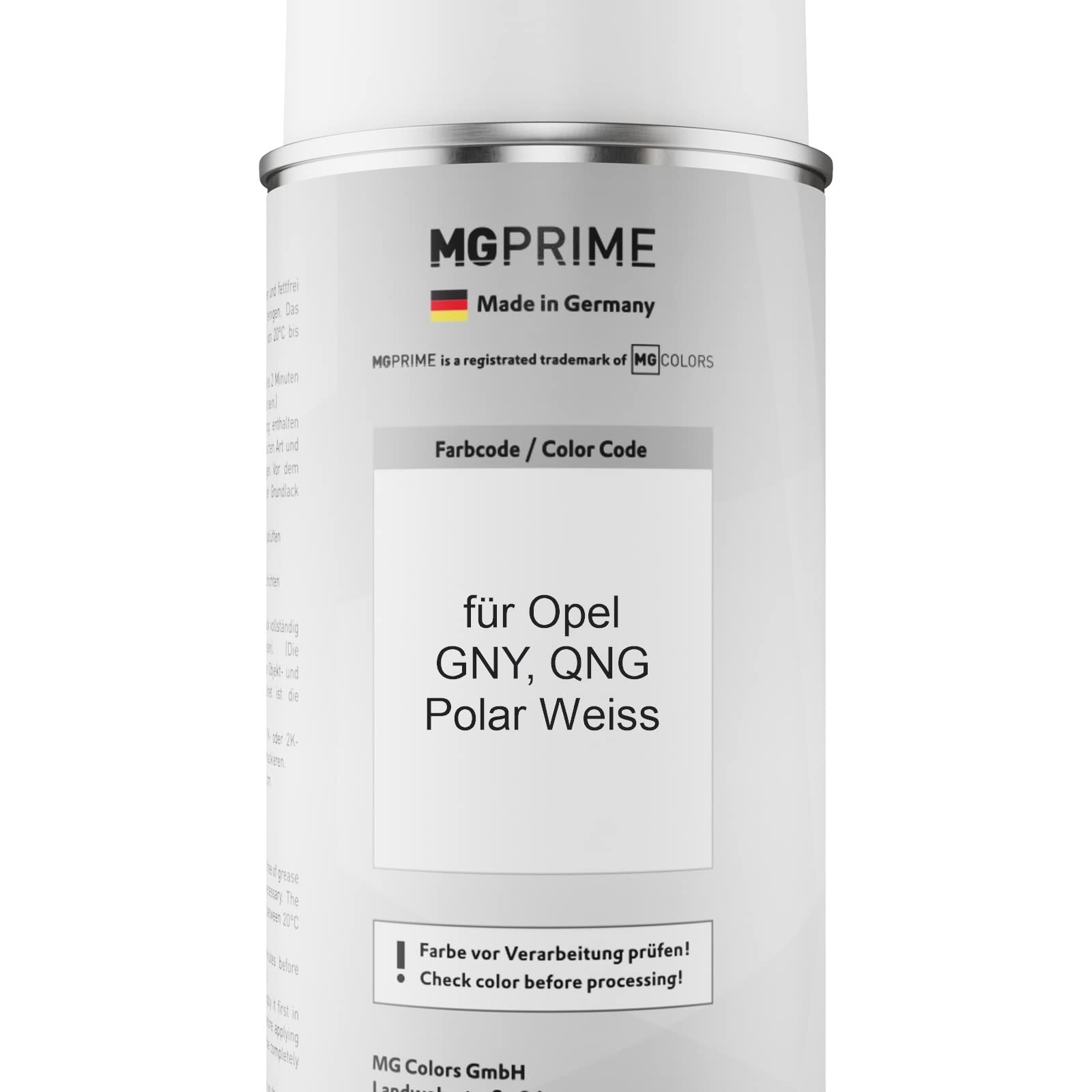 MG PRIME Autolack Spraydose für Opel GNY/QNG Polar Weiss + 2K-Klarlack