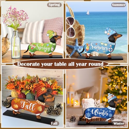 42 Pcs Interchangeable Summer Dachshund Holiday Wiener Dog Decor Seasonal Welcome Sign Tier Tray Decoration Ornament Farmhouse Wood Home Office Desk Accessories for Women Pet Lover Gift - Image 5