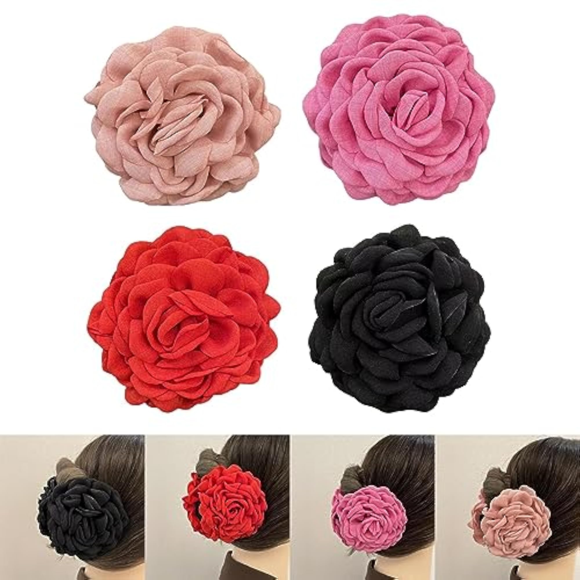 Women's Pink Flower Large Hair Claw Clip for Curly Hair