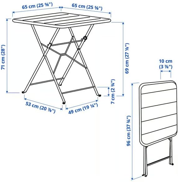Folding Metal Bistro Table – Square Outdoor Patio Dining Table – Compact, Foldable Steel Table for Balcony, Garden, Deck, or Café-Style Seating – Bright Yellow, 25.63 x 25.63 x 28 Inch