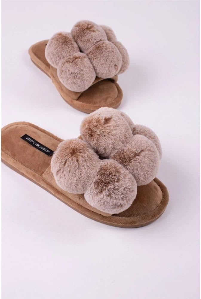 Dolly Pom Pom Slippers in Grey