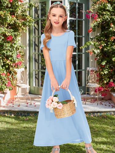 Image of Deerose Girls Maxi Dress Short Sleeve Casual Long Dresses with Pockets 5-14 Years