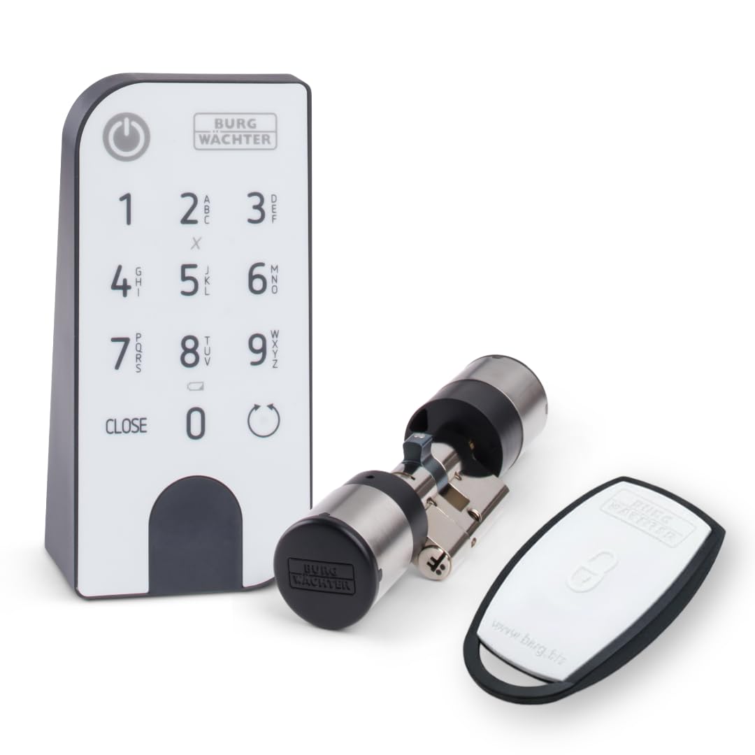 BURG-WÄCHTER Elektronisches Türschloss inkl. Funkschlüssel, Set aus Zylinder, Keypad und Transponder, Türöffnung per App, PIN oder Funk, ENTRYeasy 7601 PIN und ENTRY sE-Key 7713