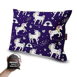 X-Foam Kids Inflatable Camping Pillow Lite w. Removable Foaming Cover for Girls | Unicorn | Comfortable, Washable, Ultralight, Portable | Backpacking, Hiking, Travel, Air, Sleepover, Scouts